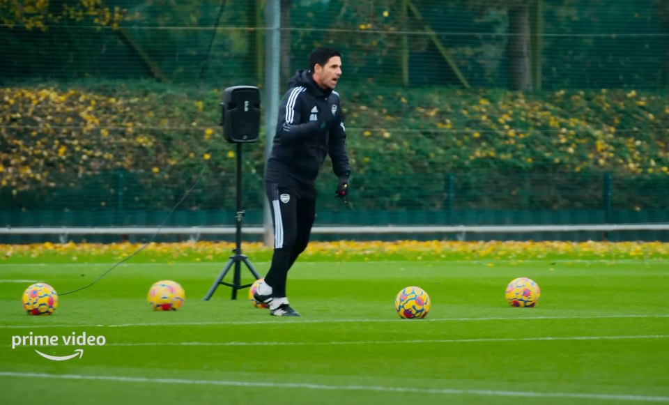 Mikel Arteta at Arsenal training.