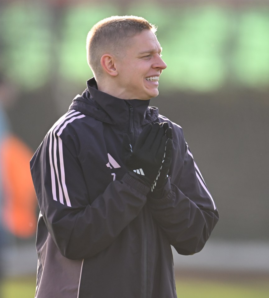 Oleksandr Zinchenko of Arsenal at a training session.