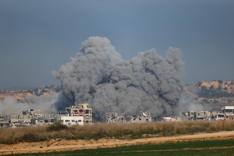 Smoke rises from explosions in northern Gaza.