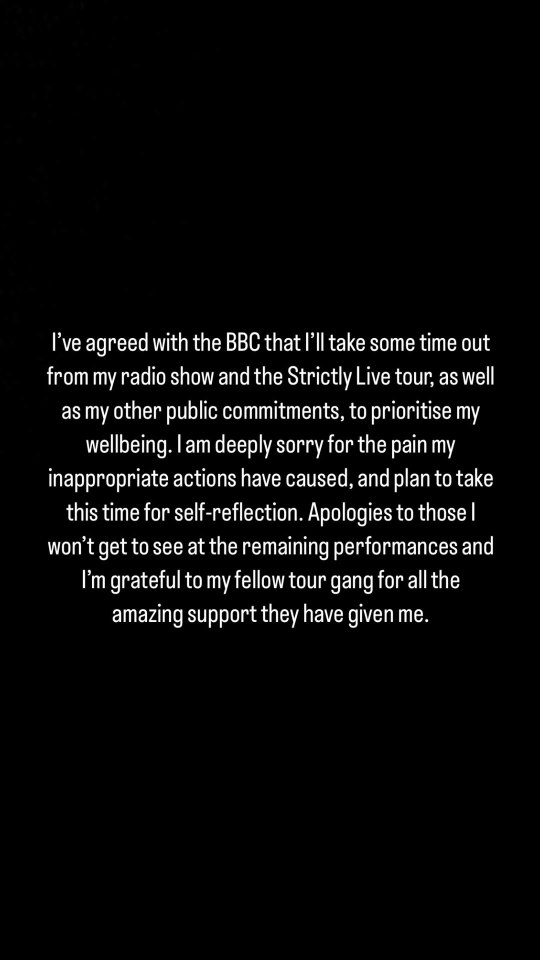 Wynne Evans' statement regarding his departure from the Strictly Live tour.