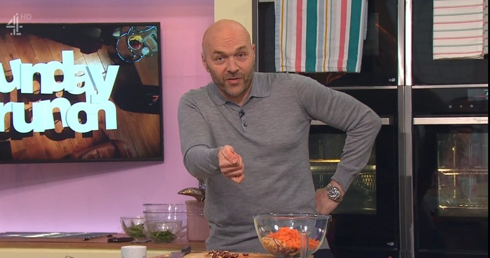 Simon Rimmer cuts his thumb on "Sunday Brunch."