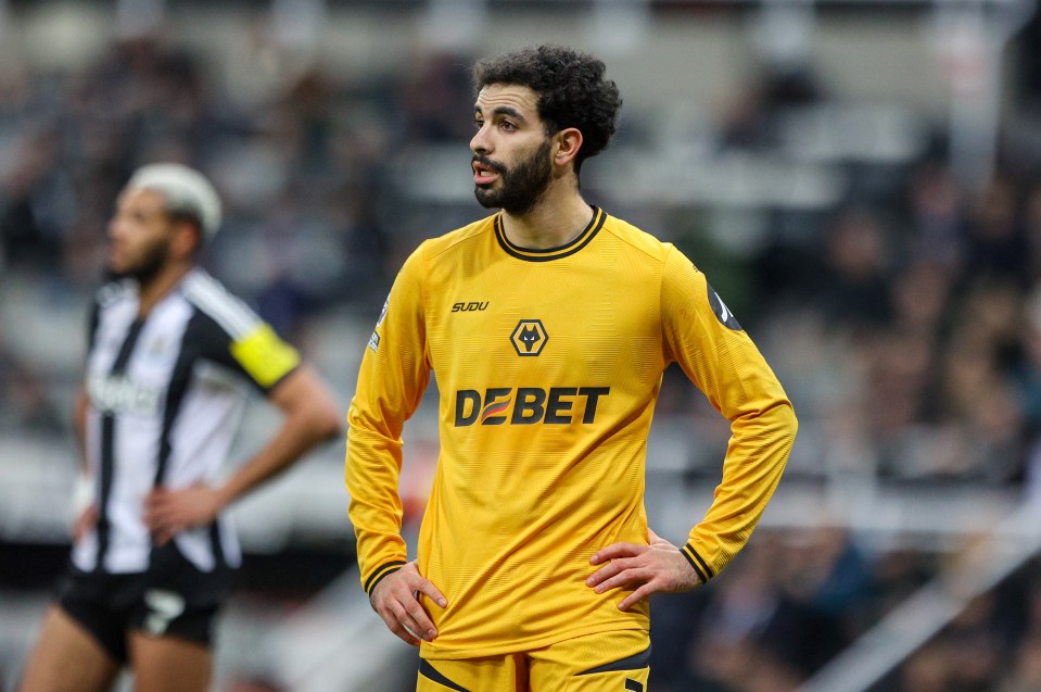 Rayan Ait-Nouri of Wolverhampton Wanderers in a yellow jersey.