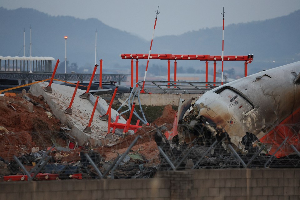 Wreckage of a Jeju Air plane that crashed at Muan International Airport.