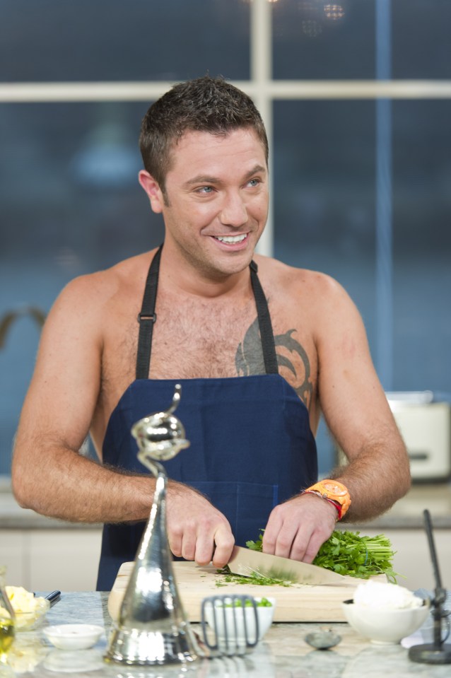 Gino D'Acampo cooking shirtless, fulfilling a promise made after winning an NTA award.