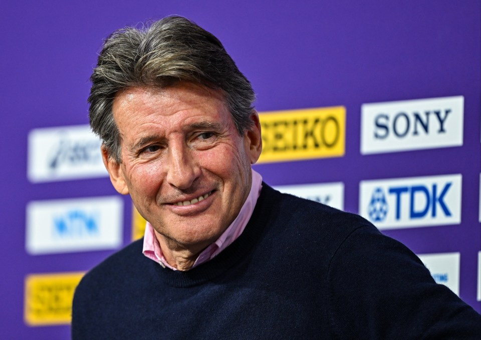 Photo of World Athletics President Seb Coe at a press conference.