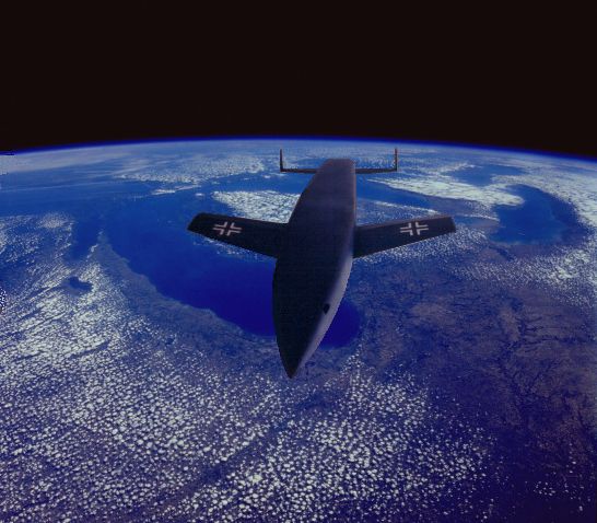 Illustration of the Sanger antipodal bomber over Earth.