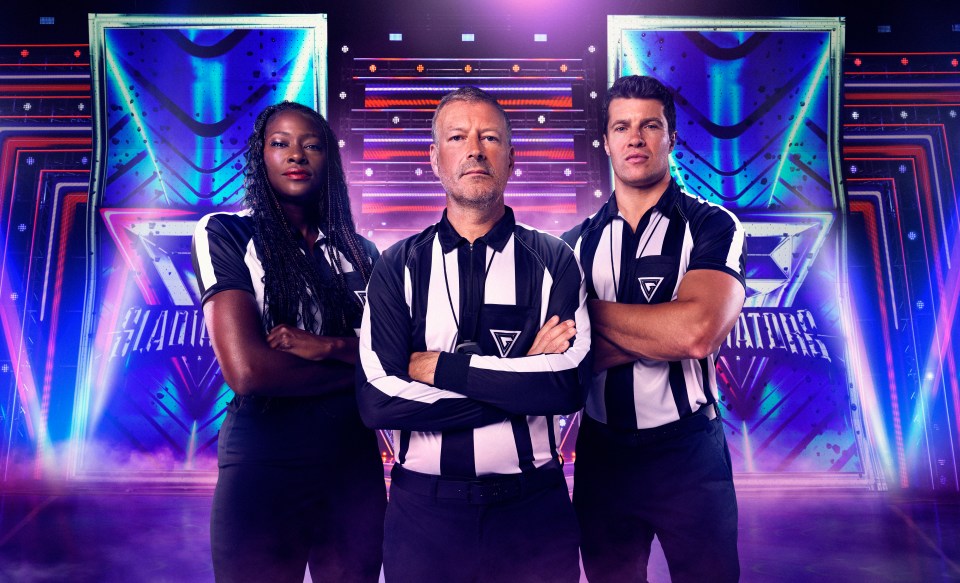 Gladiators referees Sonia Mkoloma, Mark Clattenburg, and Lee Phillips.