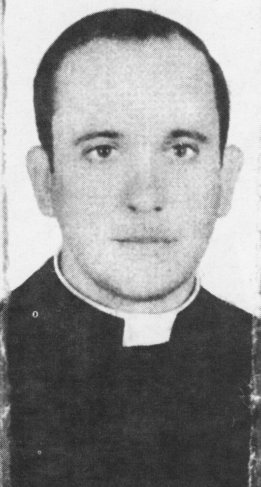 Black and white photo of Jorge Mario Bergoglio as a priest.