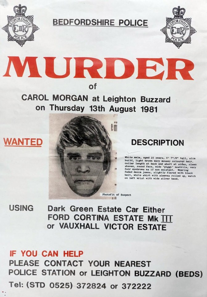 Wanted poster for information regarding the murder of Carol Morgan.