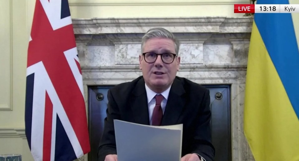 Screenshot of Keir Starmer addressing EU leaders and Ukrainian President Zelenskyy.