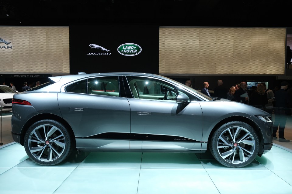 Jaguar I-Pace electric car on display.