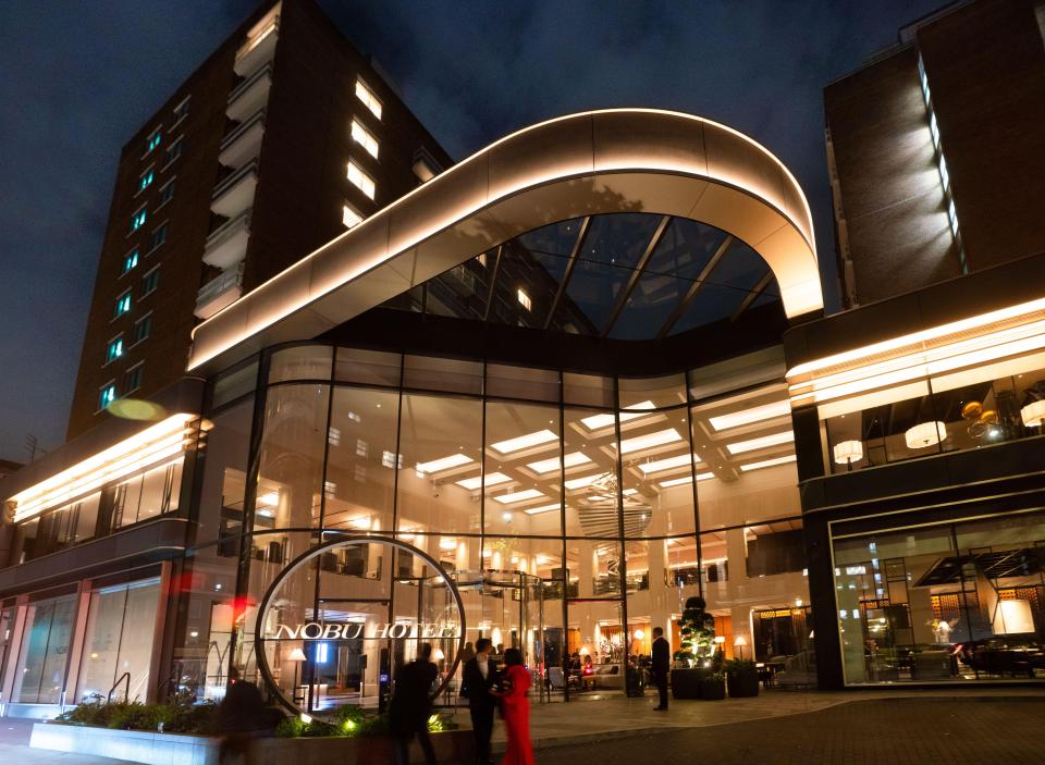 Nobu Hotel London Portman Square at night.