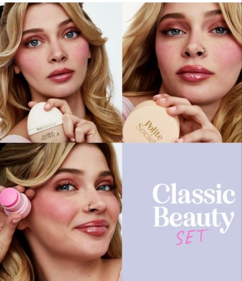 Collage of a model showcasing a Classic Beauty Set.