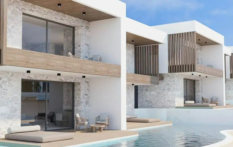 Artist impression of Anna Island hotel suites with private pools.