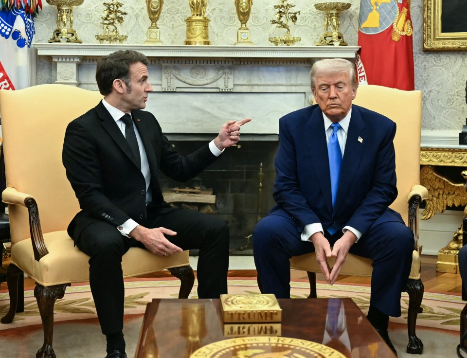 Donald Trump and Emmanuel Macron meeting in the Oval Office.