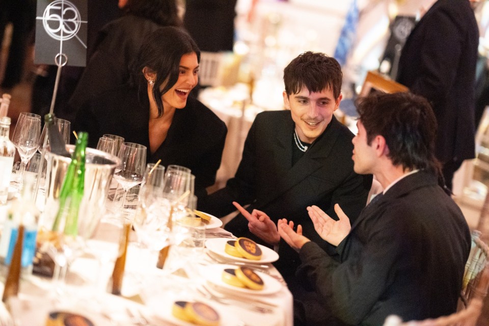 LONDON, ENGLAND - FEBRUARY 16: Kylie Jenner (L) and TimothÃ©e Chalamet (C) attend the EE BAFTA Film Awards 2025 at The Royal Festival Hall on February 16, 2025 in London, England. (Photo by John Clark/BAFTA via Getty Images)