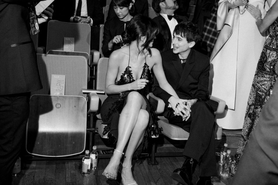LONDON, ENGLAND - FEBRUARY 16: (EDITORS NOTE: This image was shot in black and white, no colour version available.) Kylie Jenner and TimothÃ©e Chalamet attend the EE BAFTA Film Awards 2025 at The Royal Festival Hall on February 16, 2025 in London, England. (Photo by Carlo Paloni/BAFTA via Getty Images)