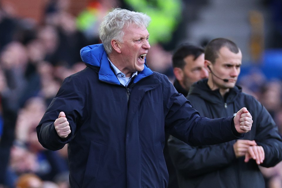 David Moyes celebrating Everton's goal.