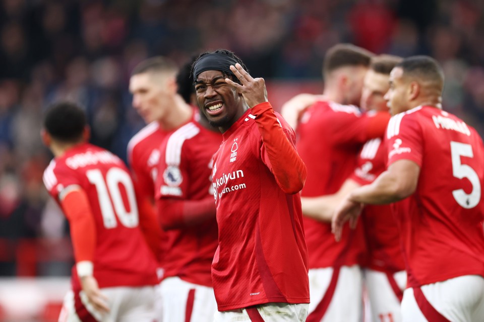 Anthony Elanga celebrates a Nottingham Forest goal.
