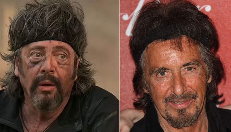 Side-by-side photos of Al Pacino, one showing him with a disheveled appearance and the other showing him well-groomed.