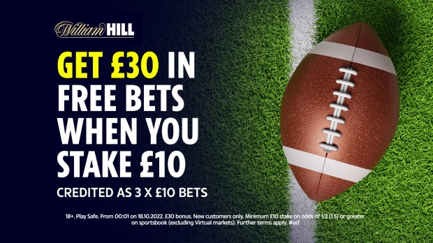 William Hill ad: Get £30 in free bets when you stake £10.