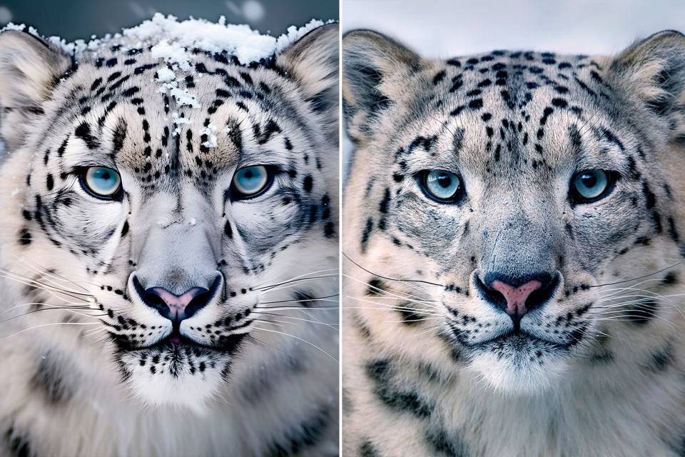 Diptych of snow leopards.