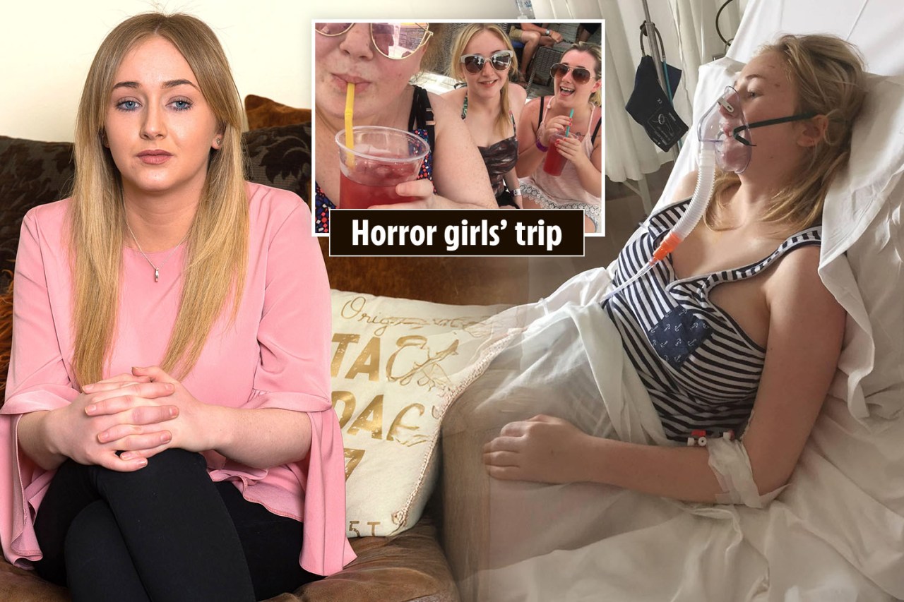 Collage of a woman recounting a friend's hospitalization after a girls' trip.