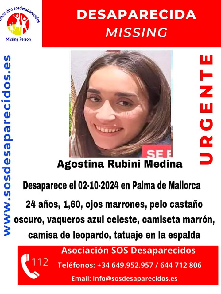 Missing person poster for Agostina Rubini Medina.