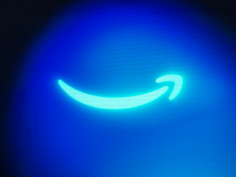Amazon logo on a blue background.