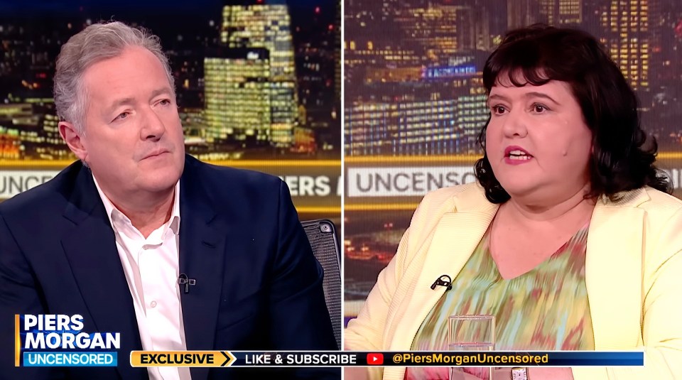 Screenshot of Piers Morgan interviewing Fiona Harvey on his show.
