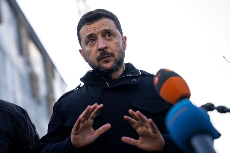 Volodymyr Zelenskyy speaking to the press.