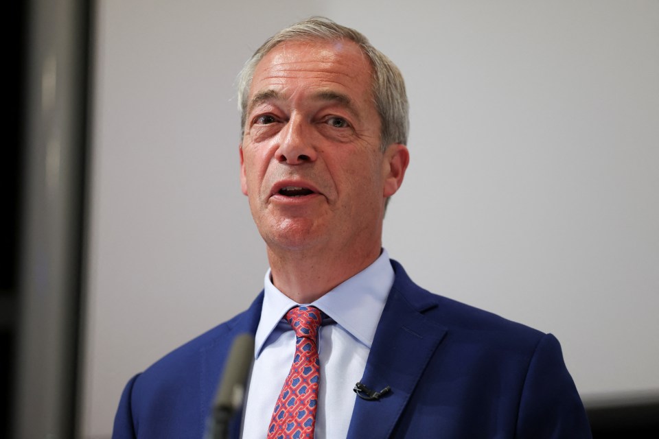 Nigel Farage, leader of the Reform UK Party, speaking to the media.