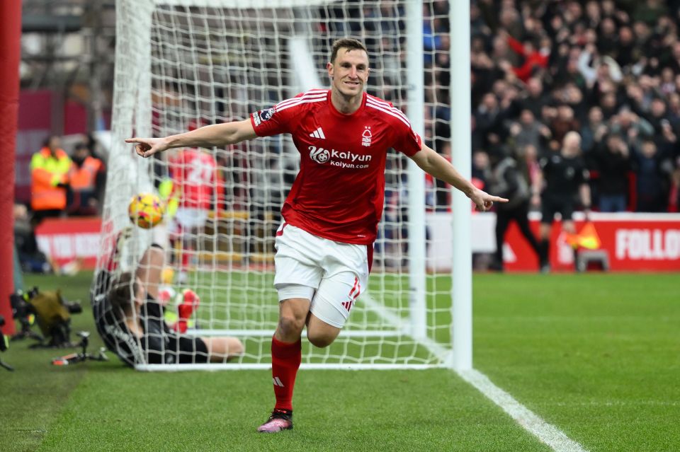 Chris Wood of Nottingham Forest celebrating a goal.