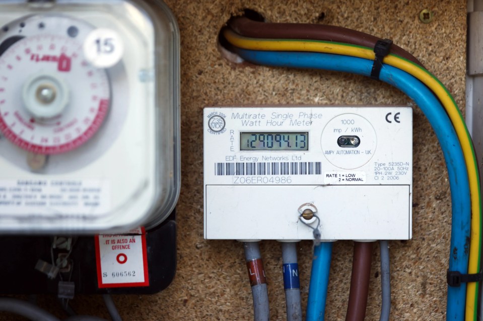 Electricity meter showing 129094.13 kWh.
