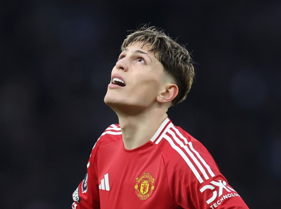 Alejandro Garnacho of Manchester United reacts during a Premier League match.