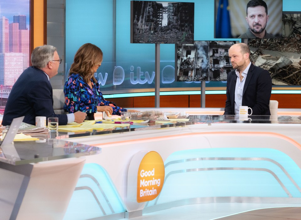 Ed Balls, Susanna Reid, and Jerome Starkey on the Good Morning Britain set.