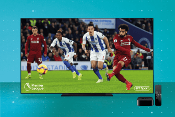 TV screen showing a soccer game, Apple TV, and remote.