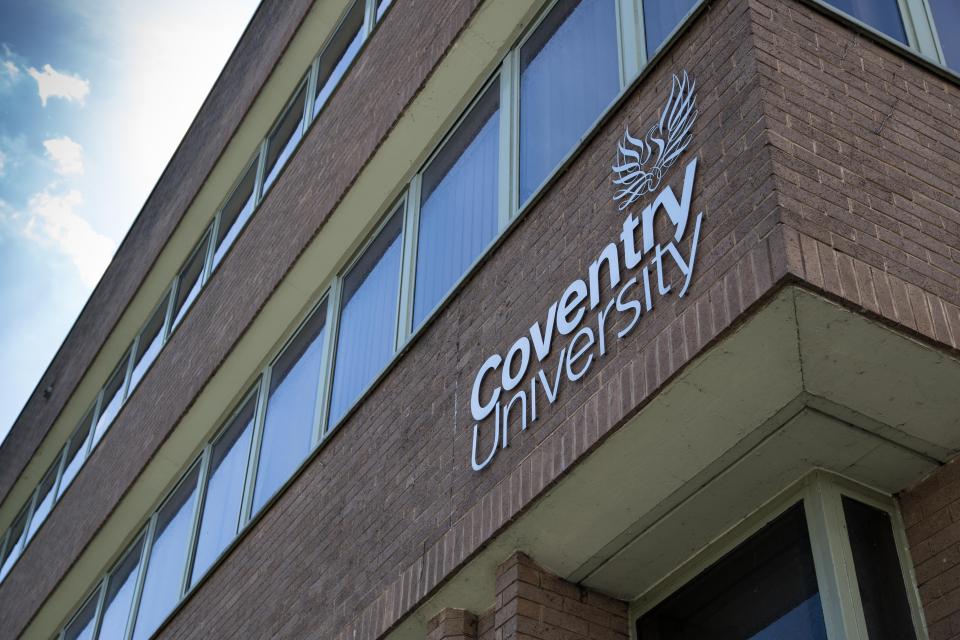 Coventry University building exterior with logo.