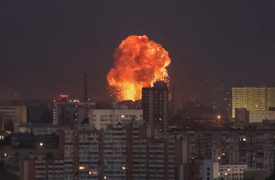 Explosion over Kyiv following a Russian missile strike.
