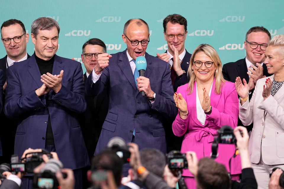 Friedrich Merz, CDU candidate, addressing supporters.