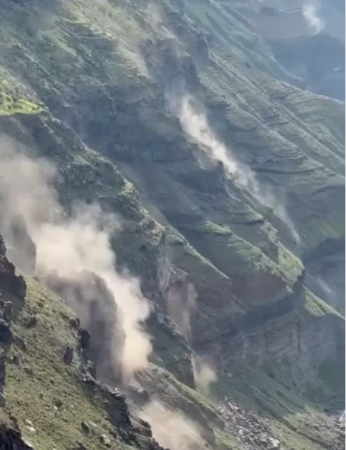Rockfall on a mountainside.