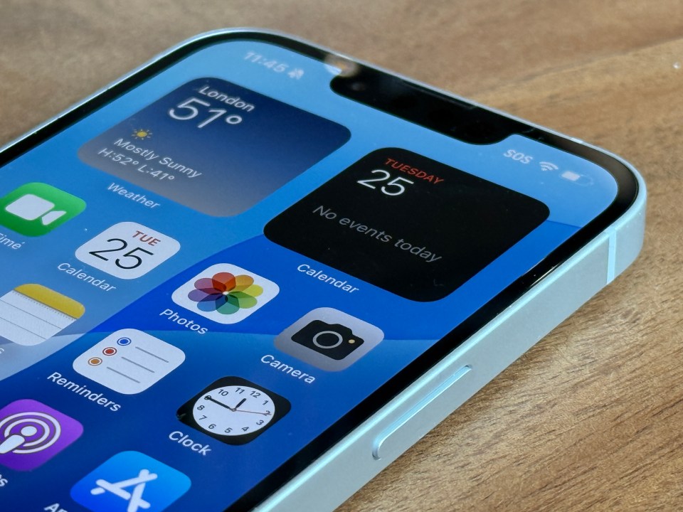 iPhone displaying calendar, weather, and photos apps.