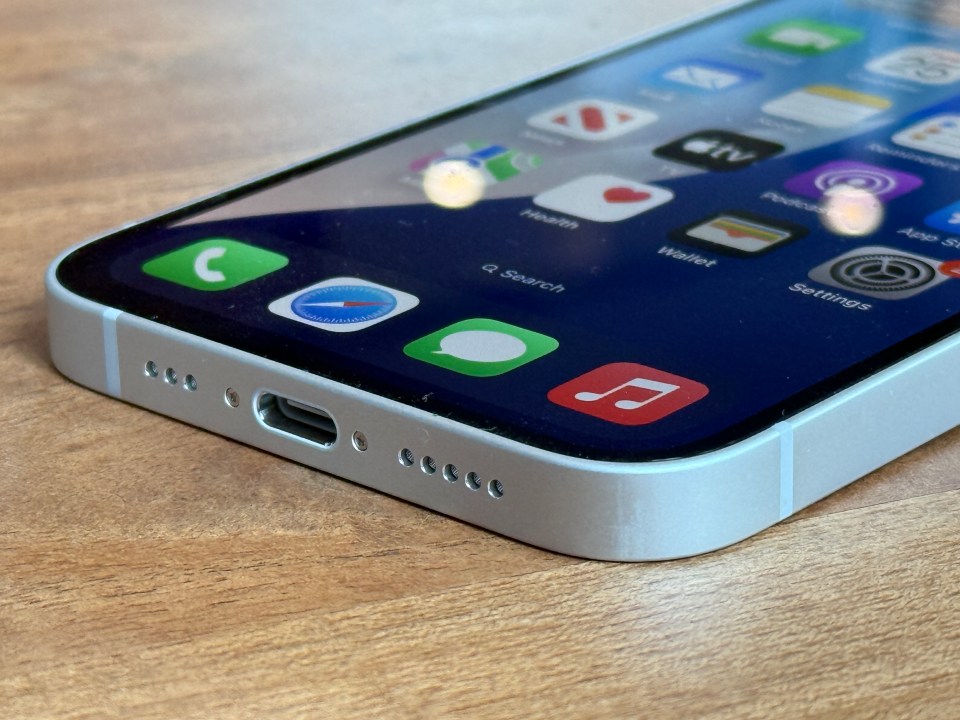 Close-up of an iPhone's bottom edge and home screen.