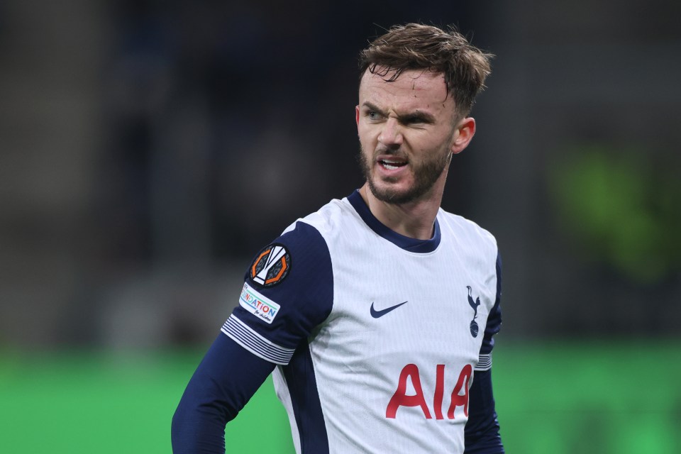 James Maddison of Tottenham Hotspur during a soccer match.