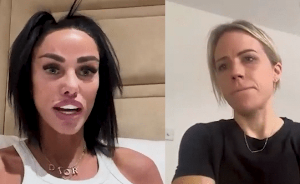 Katie Price and Clemmie in a split screen video.