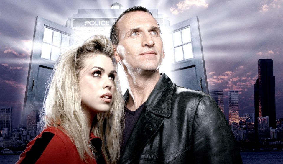 Key art for season one of Doctor Who, featuring Billie Piper and Christopher Eccleston.