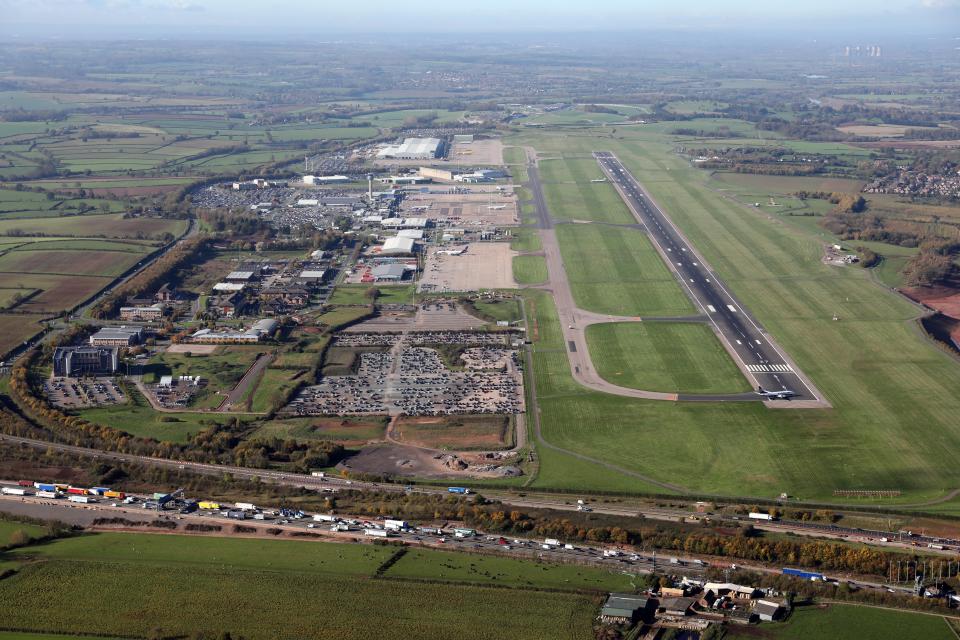 Aerial view of East Midlands Airport.