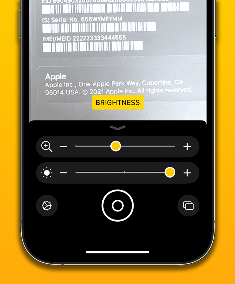 Smartphone screen displaying Apple device information and brightness controls.
