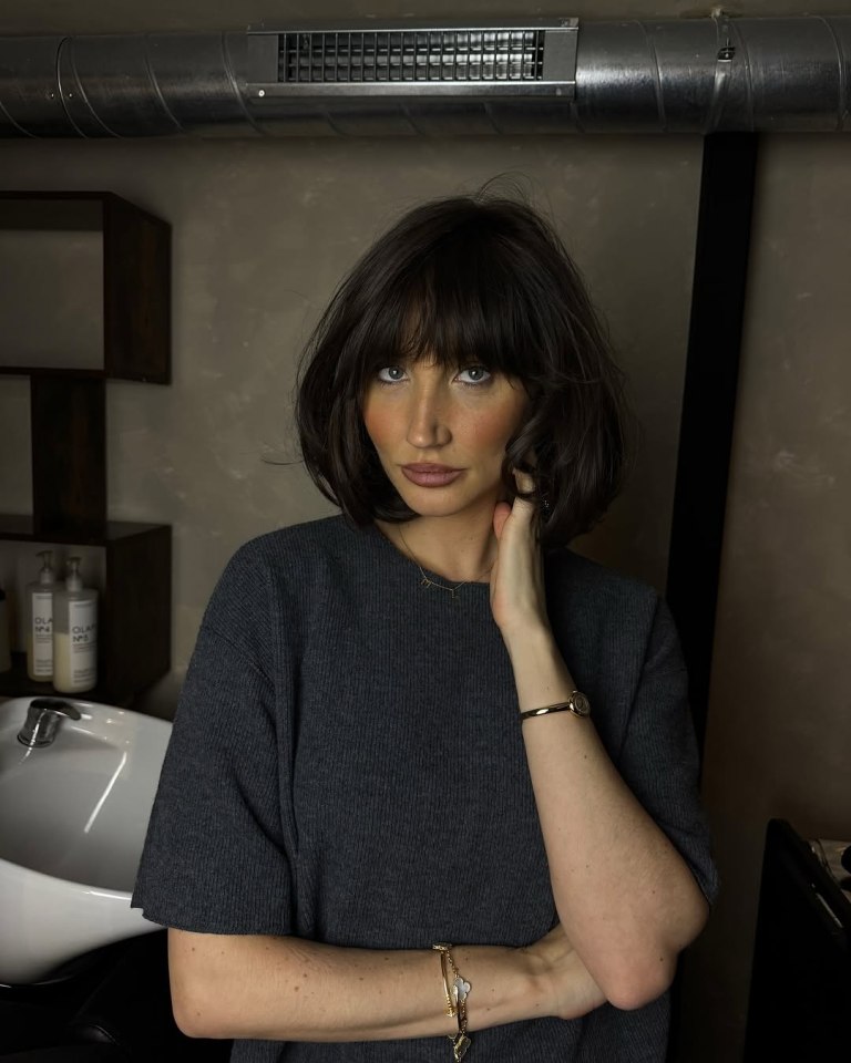 Woman with new bob haircut.