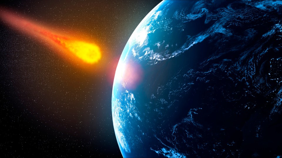 Illustration of a near-Earth asteroid approaching Earth.